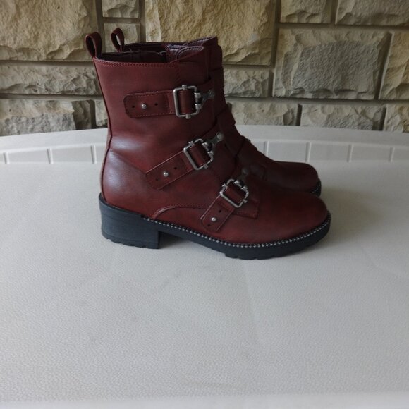 SO Broccoli women's combat boots size 8, Moniquewine color, side zip top buckles - Picture 2 of 13
